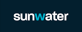 The sunwater logo is on a dark blue background.