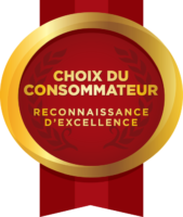 A red and gold badge that says choix du consommateur