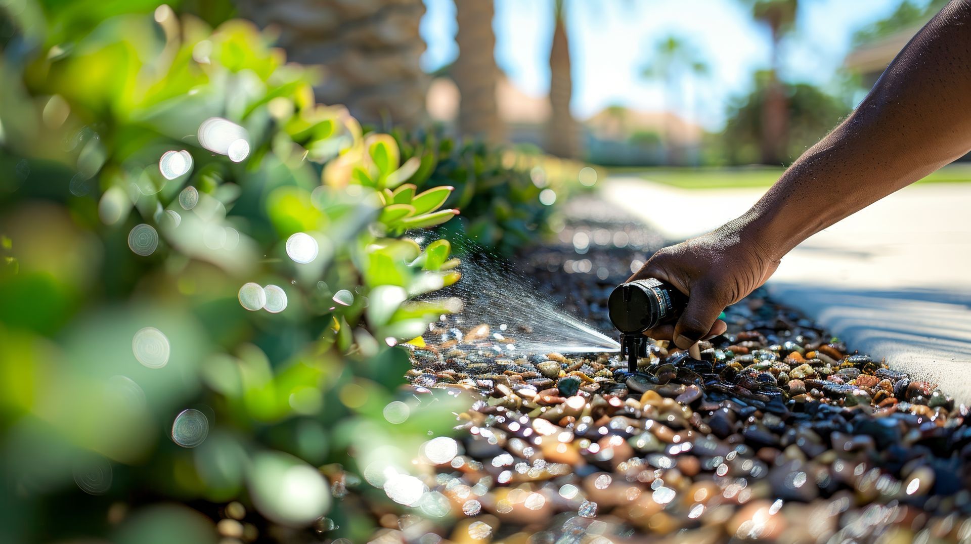 Stone path winds through lush, green hillside garden.