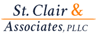 The logo for st. clair & associates llc is blue and orange