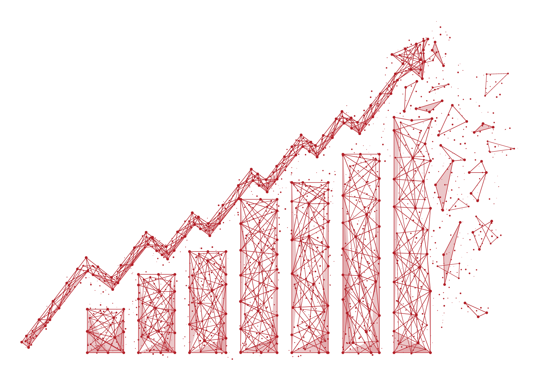 A red graph with an arrow going up and down