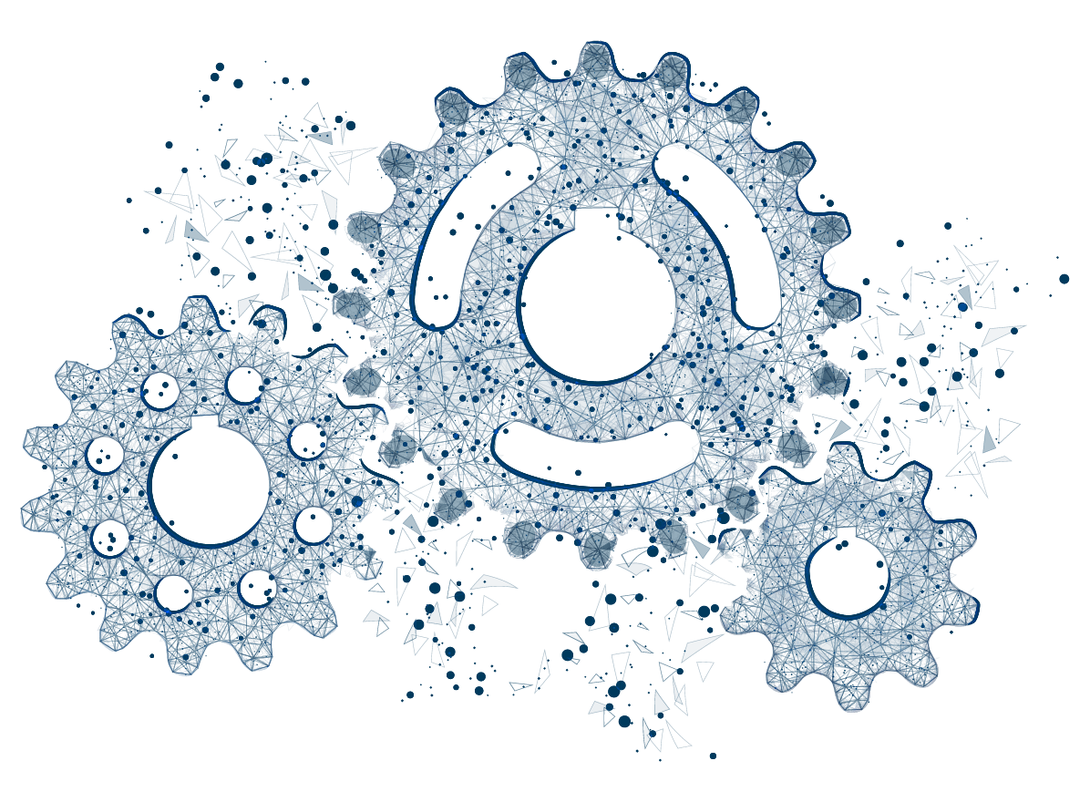 A group of gears on a white background with a smiley face drawn on them.