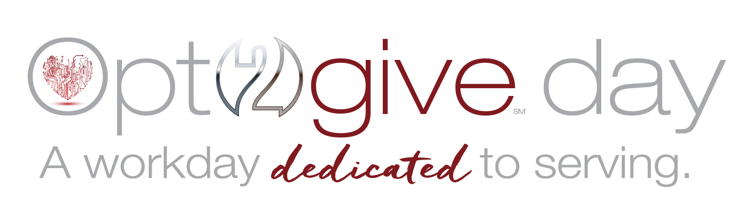 The logo for opt2give day is a workday dedicated to serving