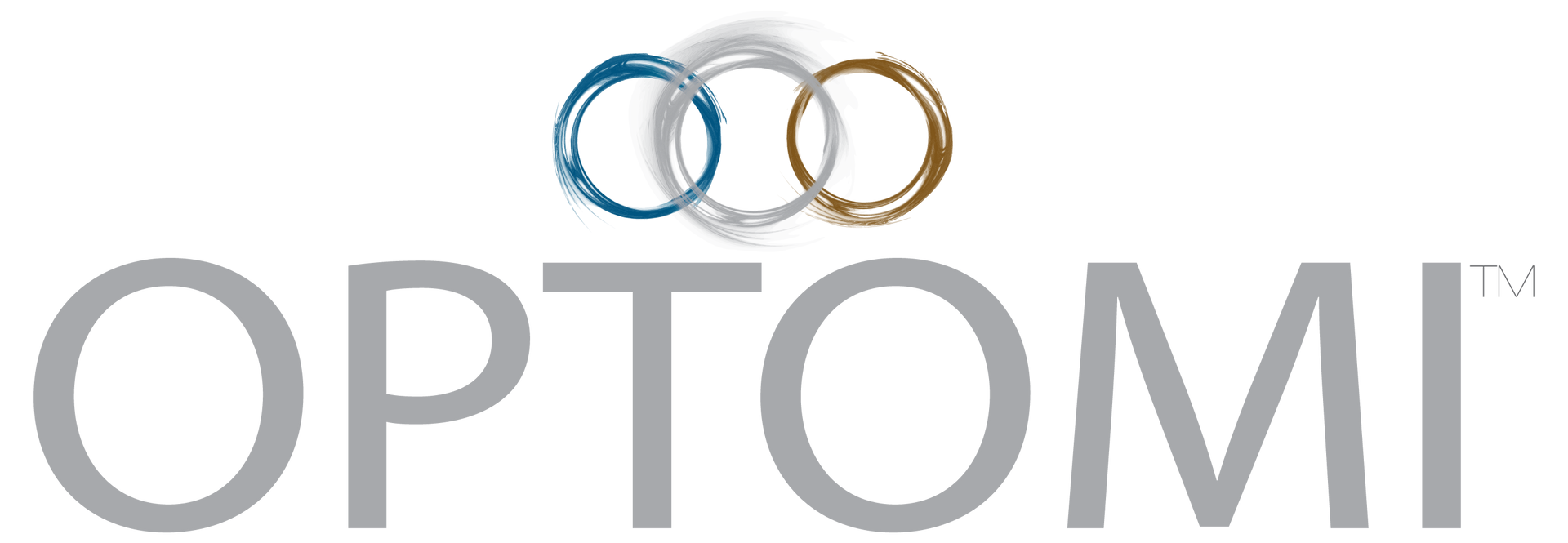 A logo for a company called optomi with two rings in the middle.