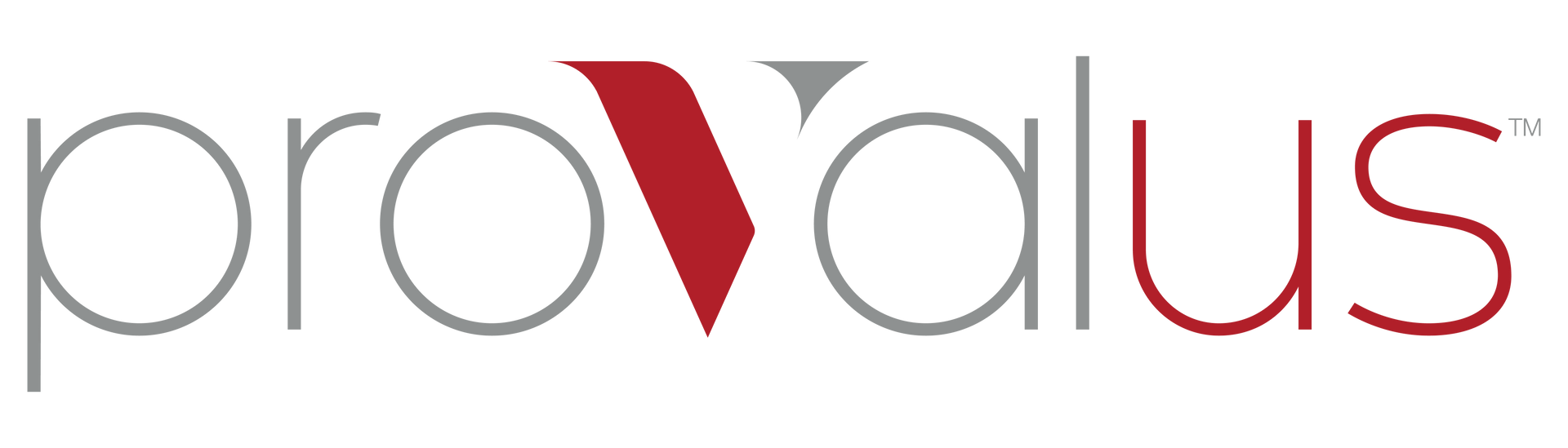 The logo for provalus is red and white with a red arrow in the middle.