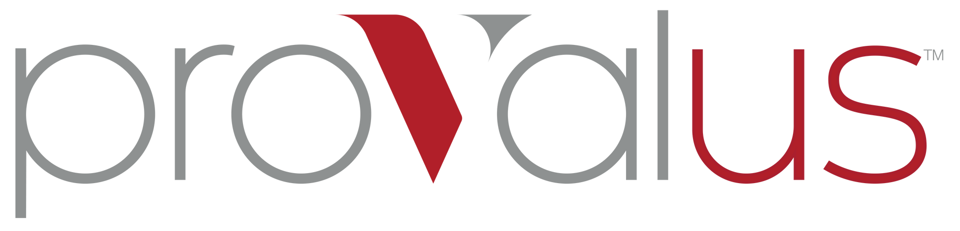 The logo for provalus is red and white with a red arrow in the middle.