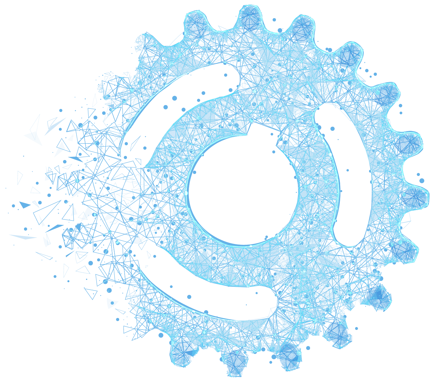 A blue gear with a white circle in the middle