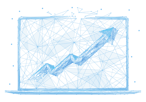 A blue and white drawing of a bridge on a white background.