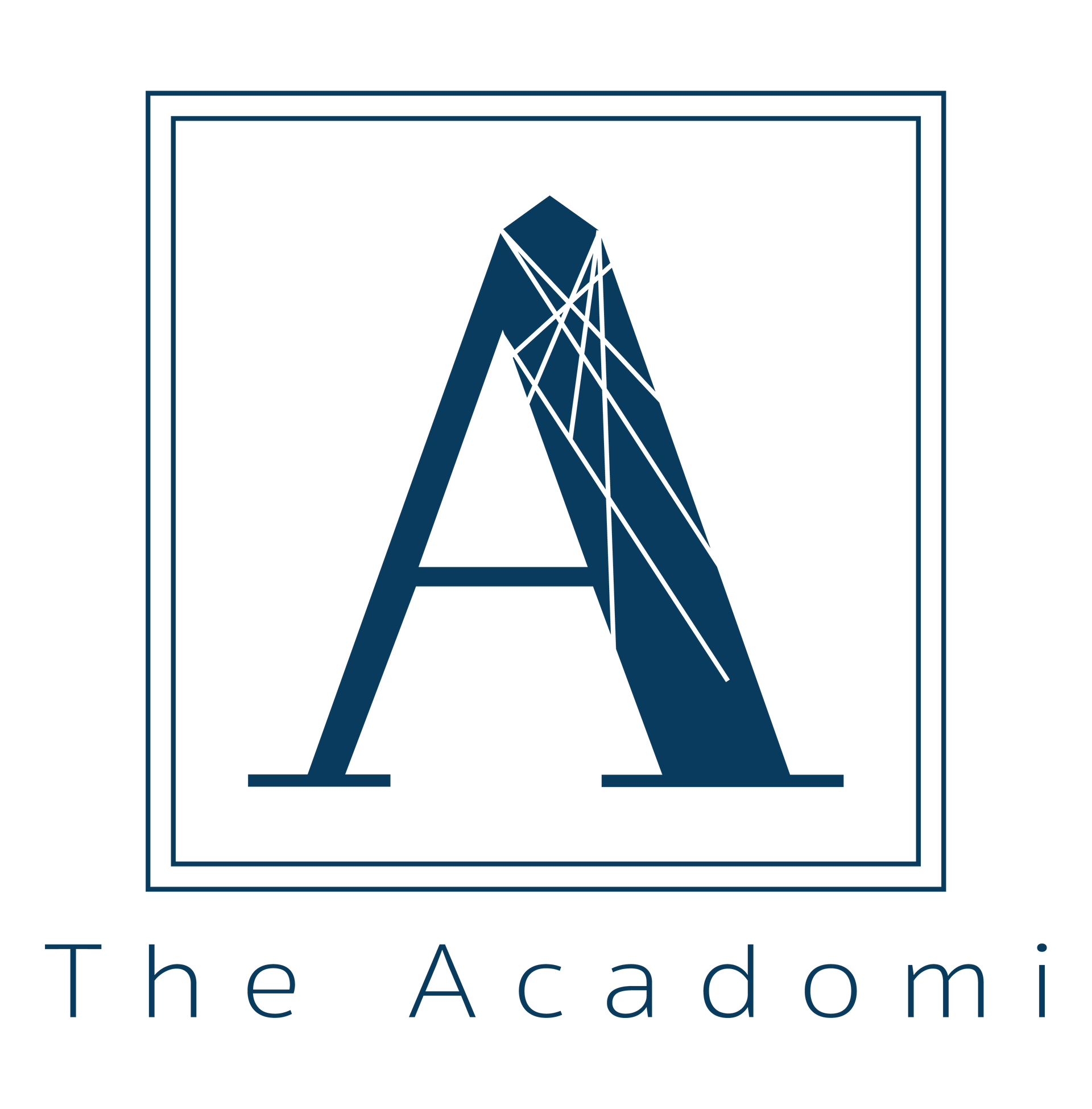 A blue letter a is in a square with the words the acadomi below it.