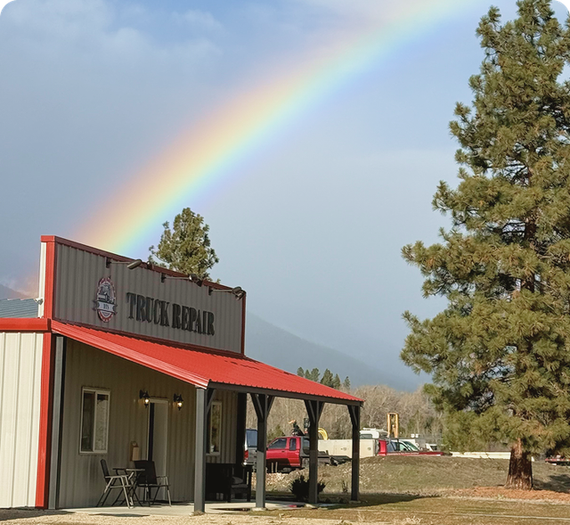 Service front with a rainbow in the sky | DTS Auto Repair