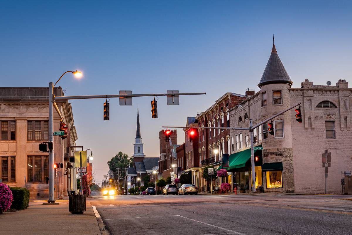A sunrise image of downtown Versailles, Kentucky (KY)
