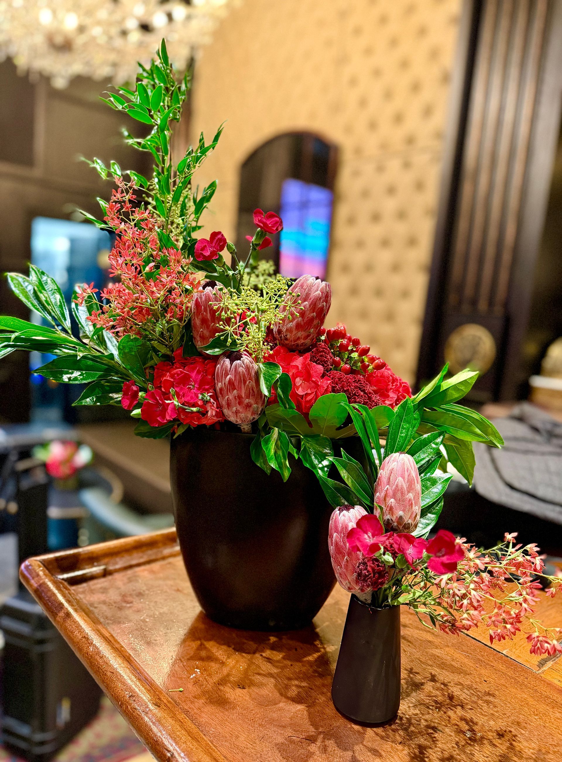 Red bold arrangements, corporate floral arrangements