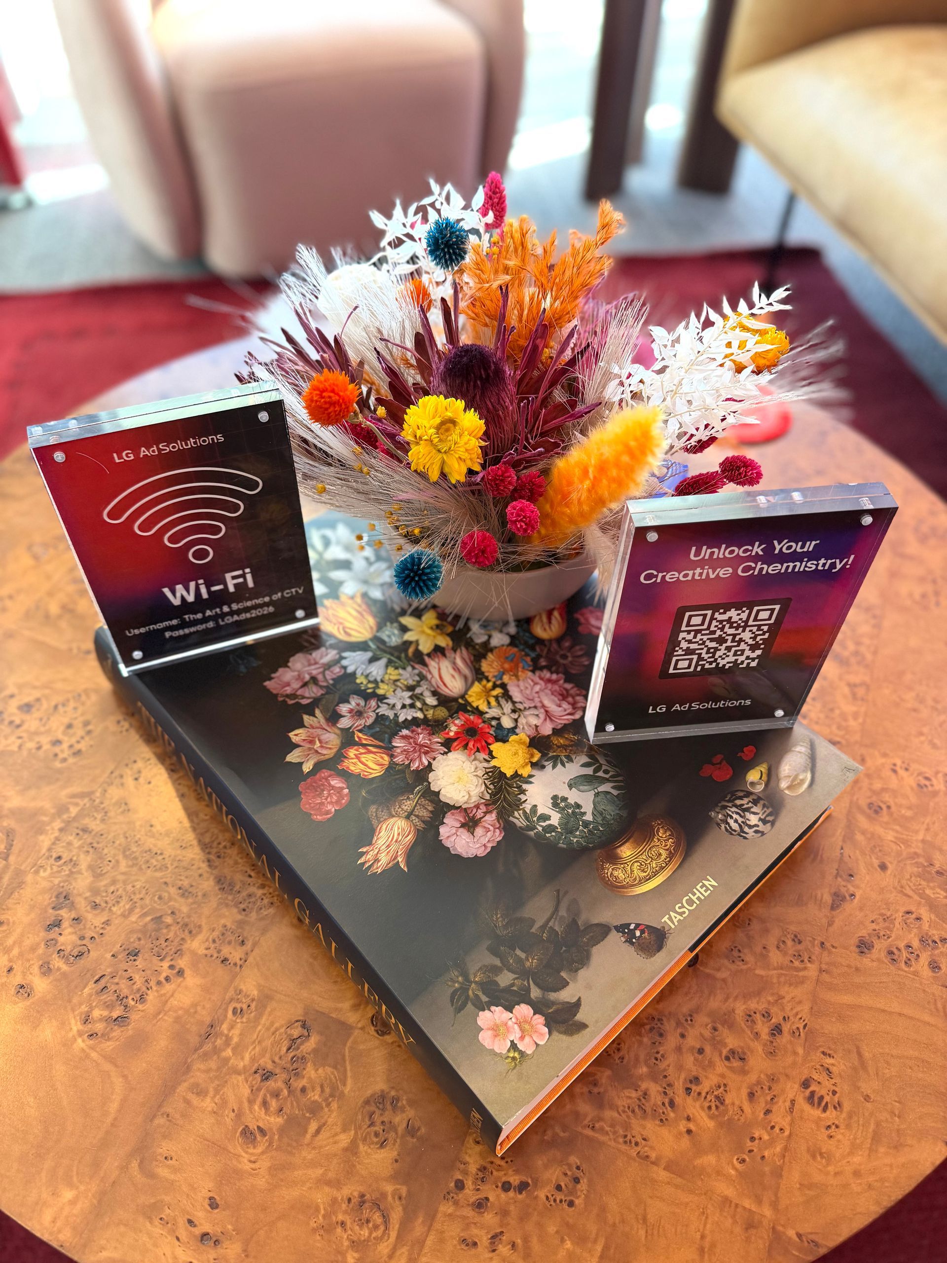 Bright Boho arrangement, corporate floral arrangement