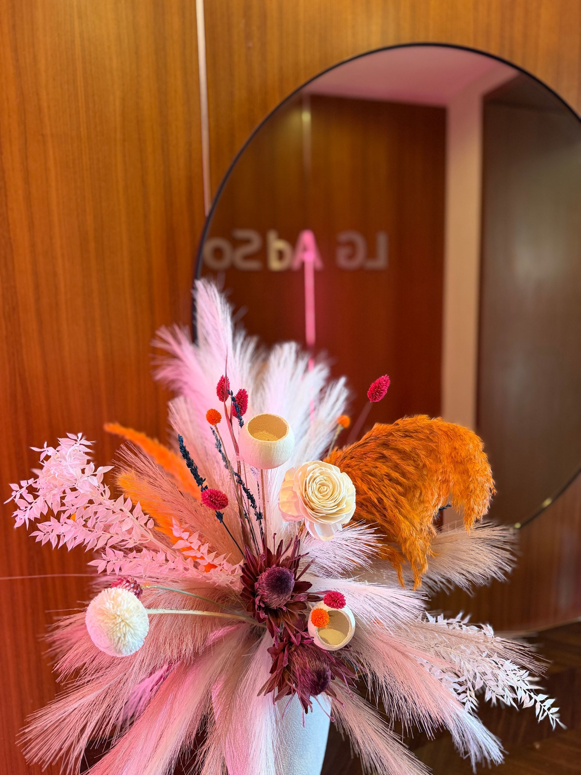 Bright Boho arrangement, corporate floral arrangement