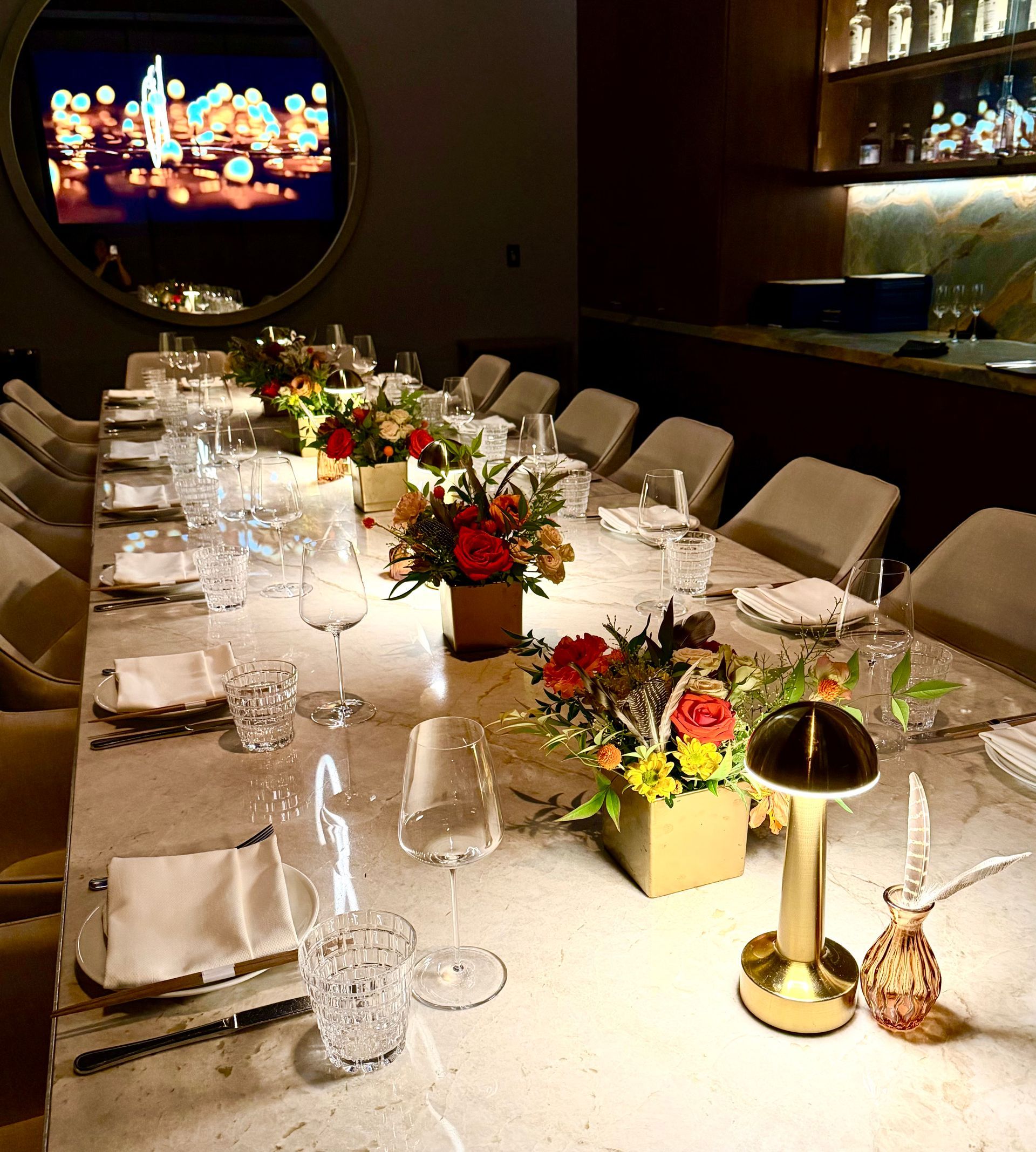Boardroom floral table set-up