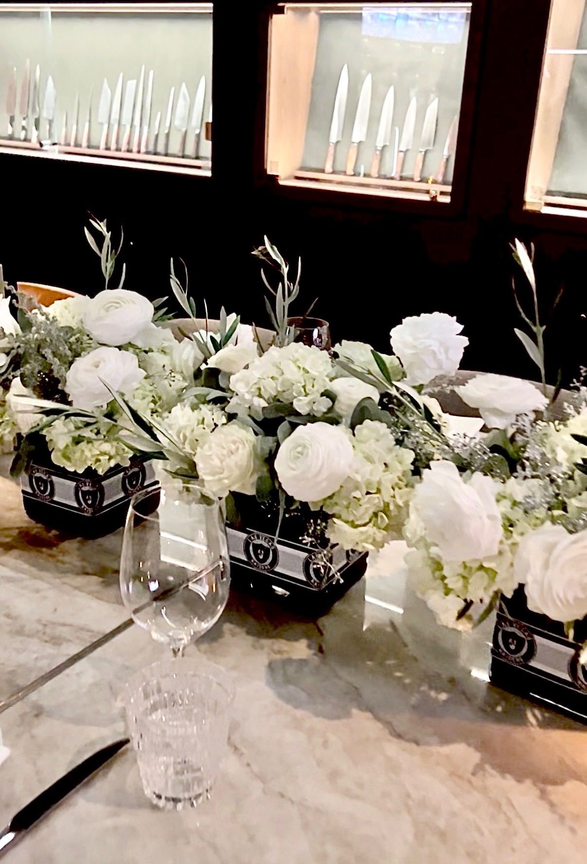 White, silver and black centerpiece