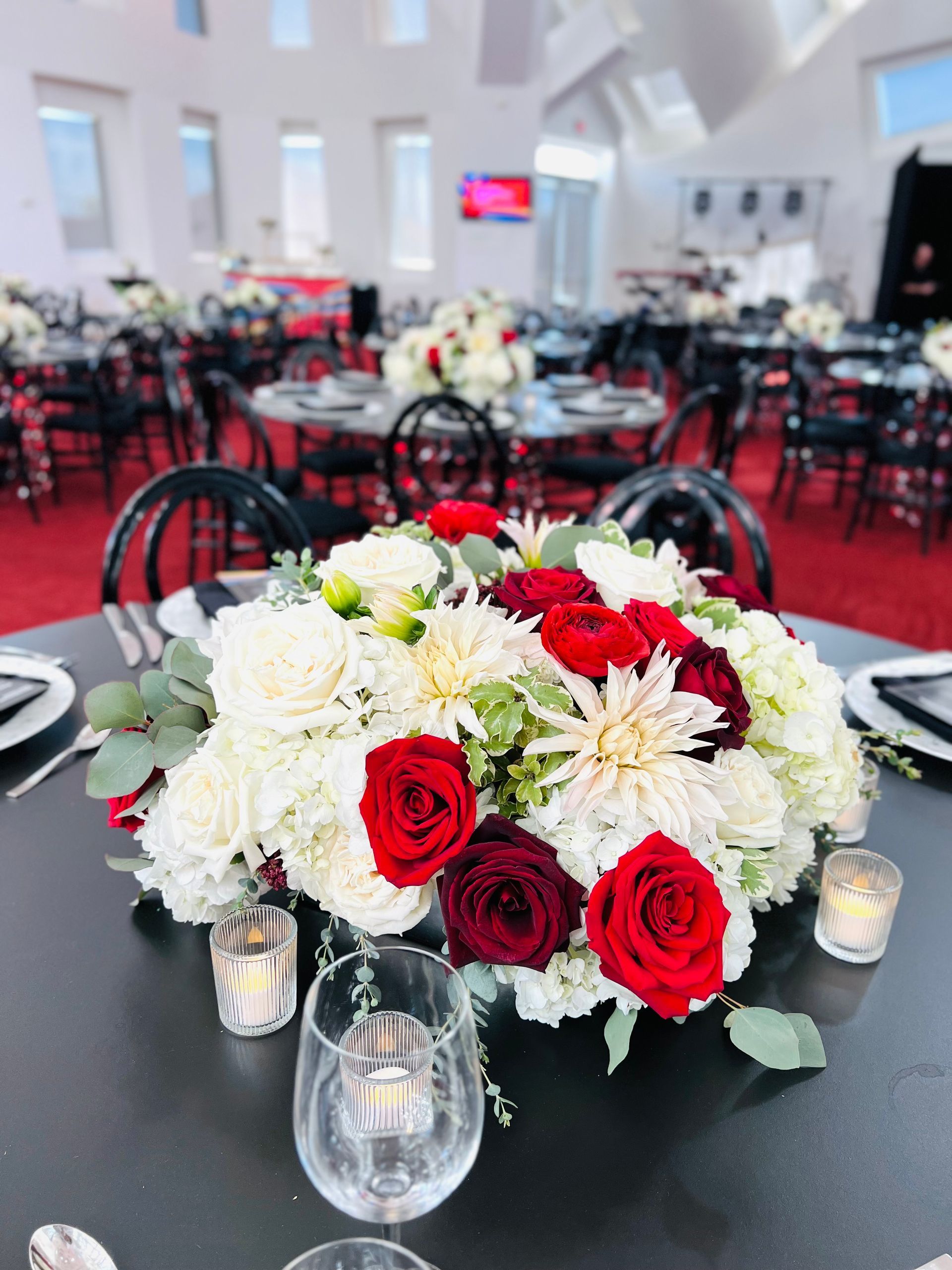 Red and white arrangement