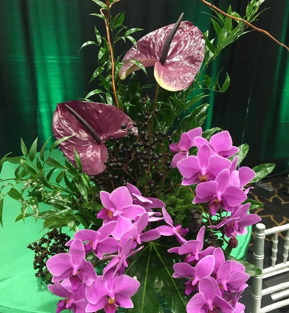 A bunch of purple flowers are on a table