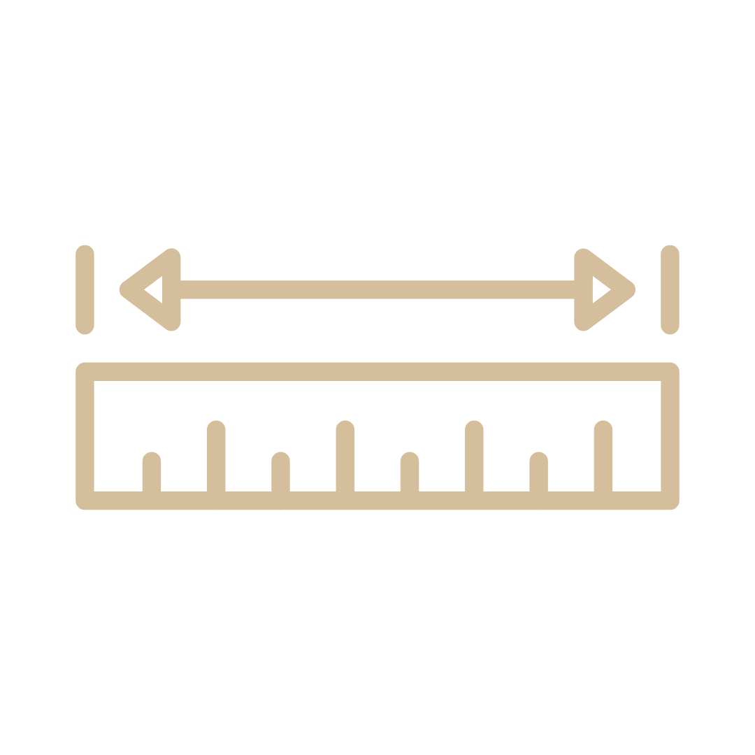 Un righello con due frecce che puntano in direzioni opposte su uno sfondo bianco.