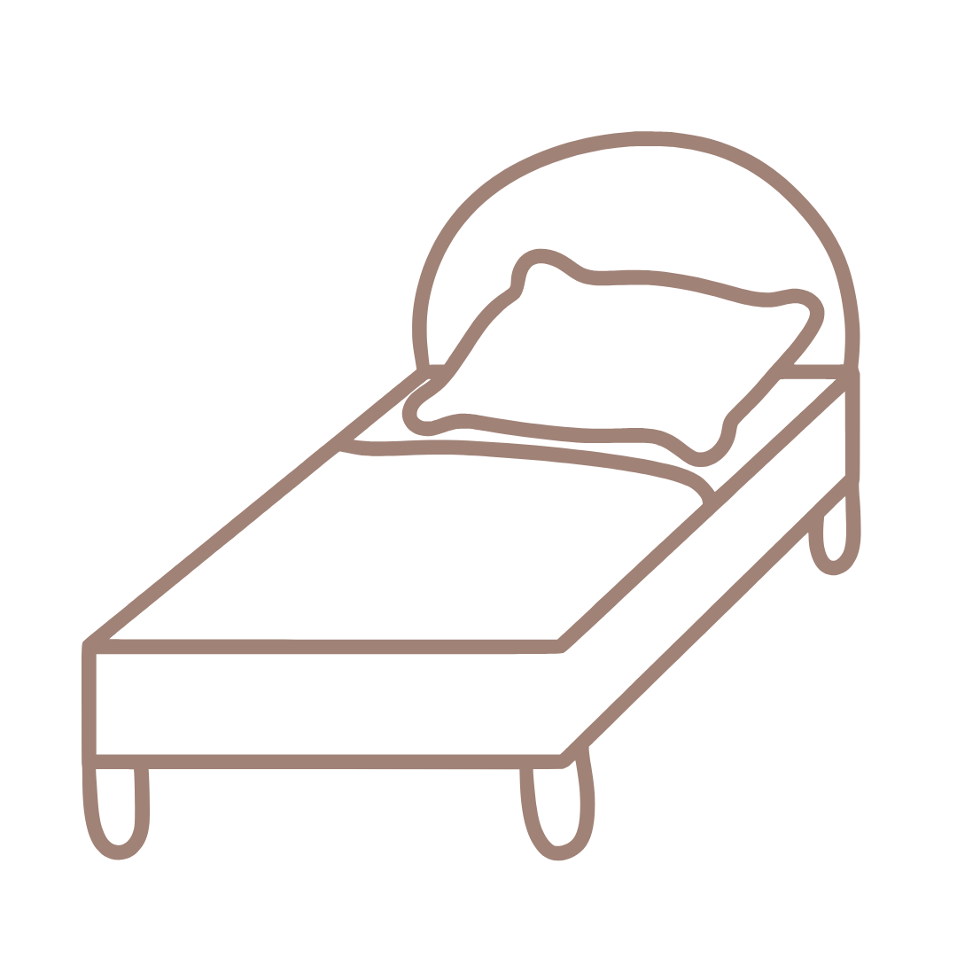 Un disegno a tratteggio di un letto con un cuscino sopra.