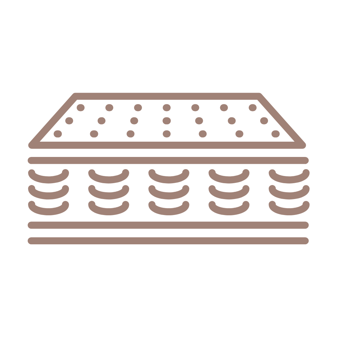 Disegno a tratteggio di un materasso a molle su sfondo bianco.