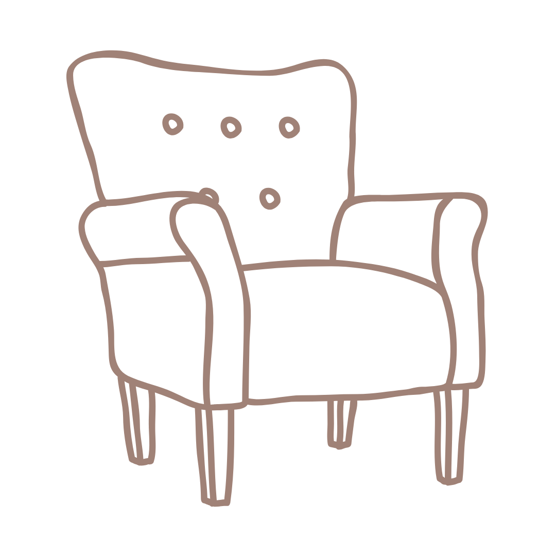 Un disegno di una sedia su uno sfondo bianco.