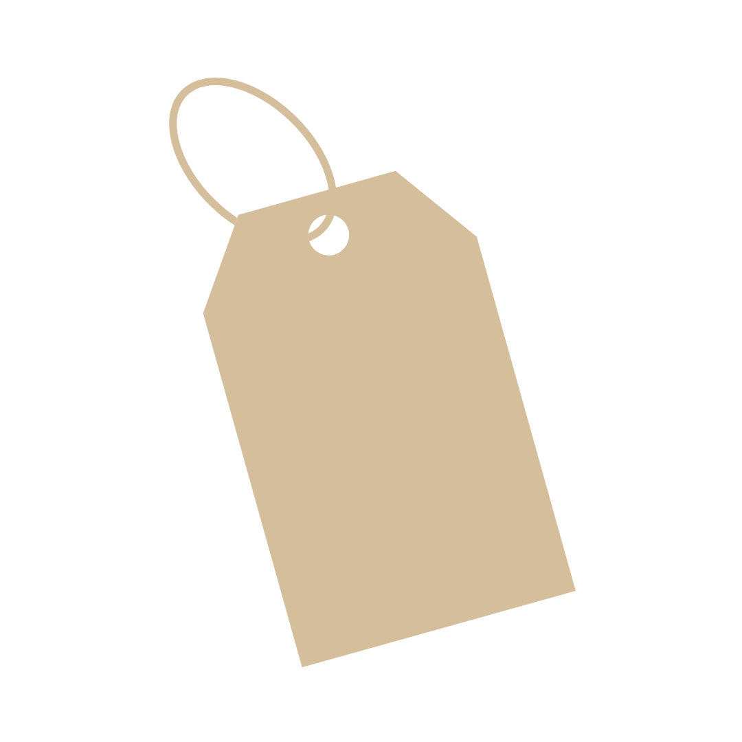 Un'etichetta marrone con una corda attaccata su uno sfondo bianco.