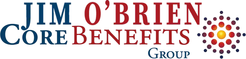 Jim O'Brien Core Benefits Group logo with a circular pattern of red and yellow dots.