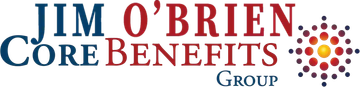 Jim O'Brien Core Benefits Group logo with a circular pattern of red and yellow dots.