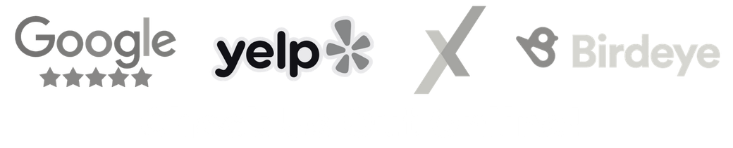 Logos for Google, Yelp, unknown, and Birdeye.