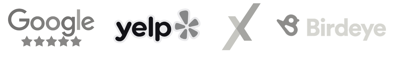 Logos for Google, Yelp, unknown, and Birdeye.
