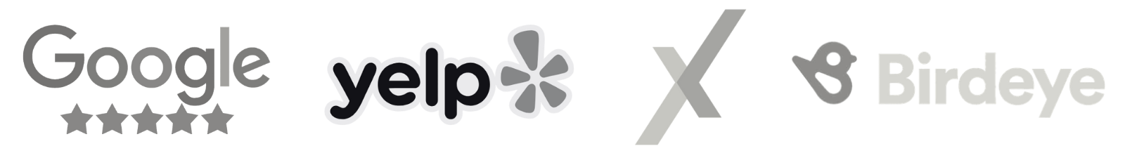 Logos for Google, Yelp, unknown, and Birdeye.