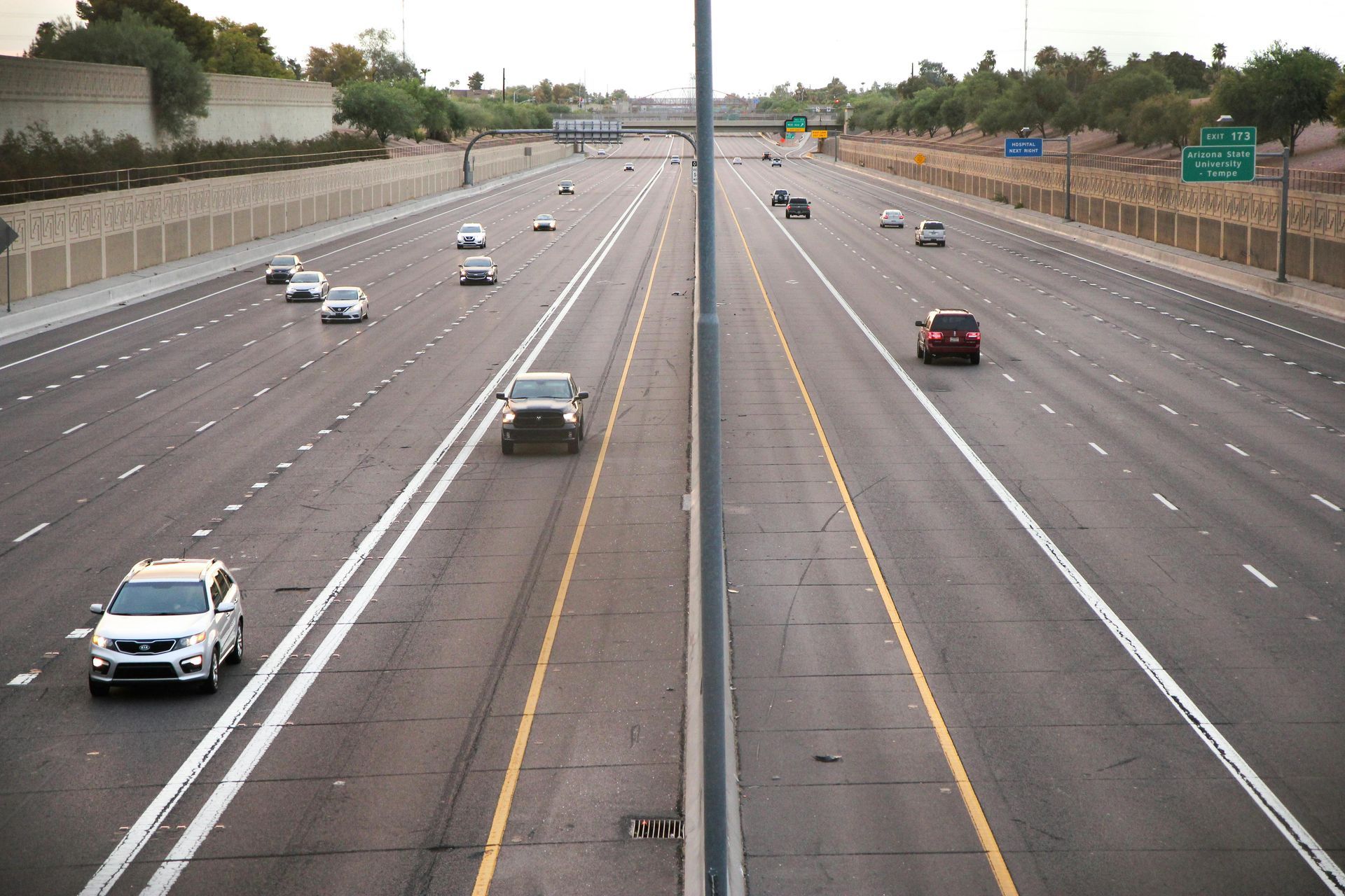 Cars on a multi-lane Arizona highway near Tempe where local drivers shop for car insurance.