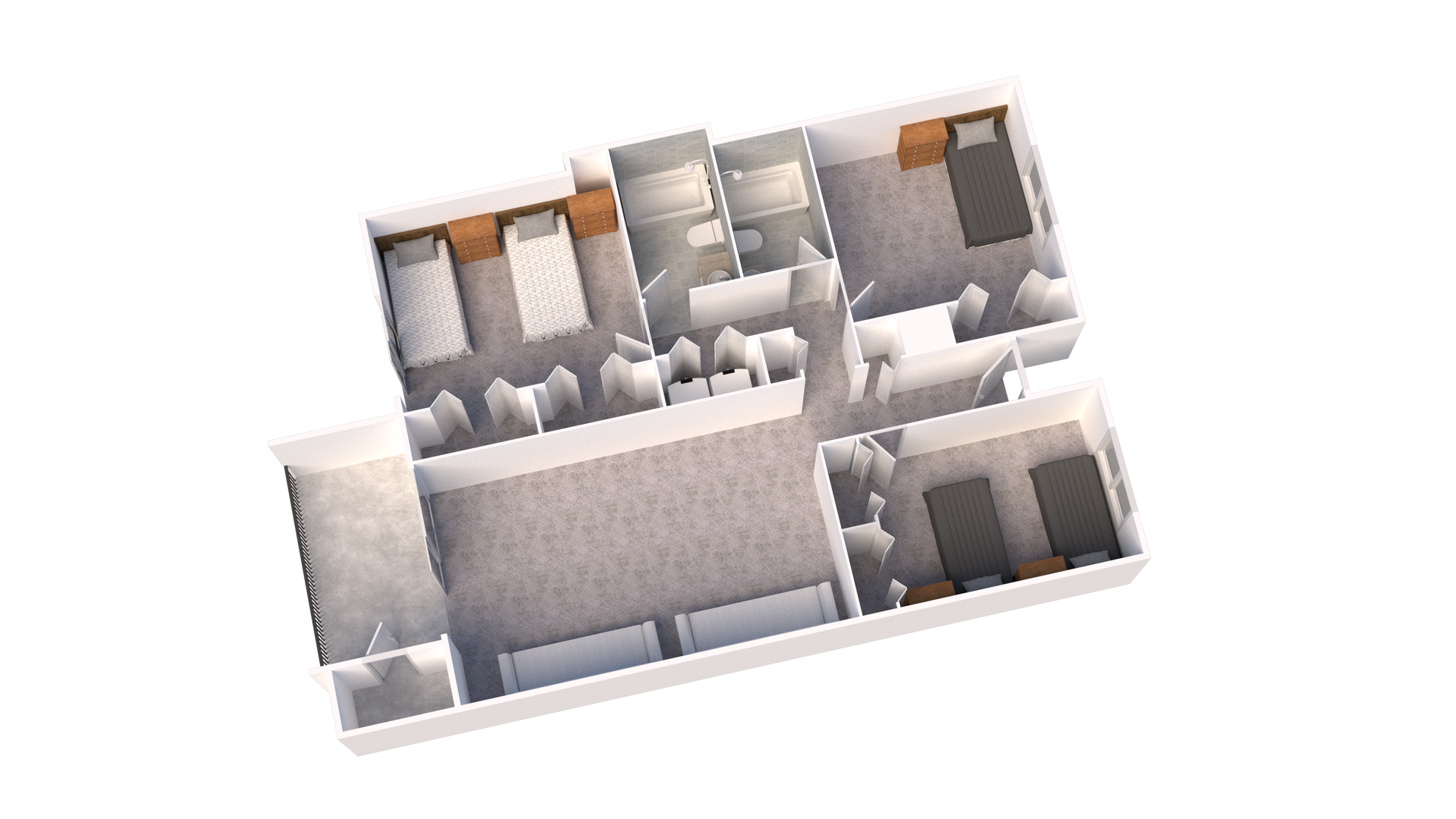 Floor Plan: 3 bedrooms with 5 beds