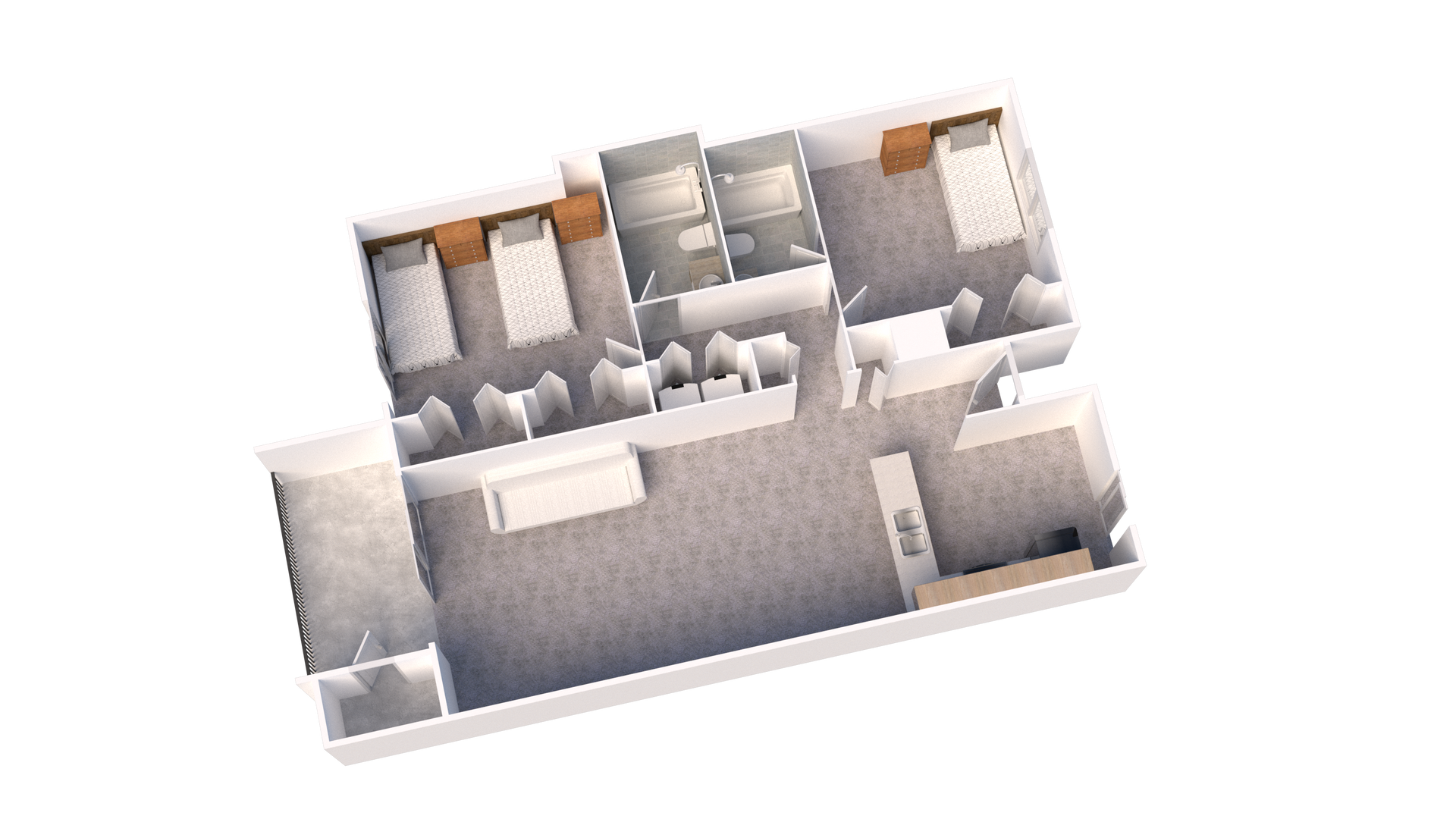 Floor Plan: 2 bedrooms with 3 beds
