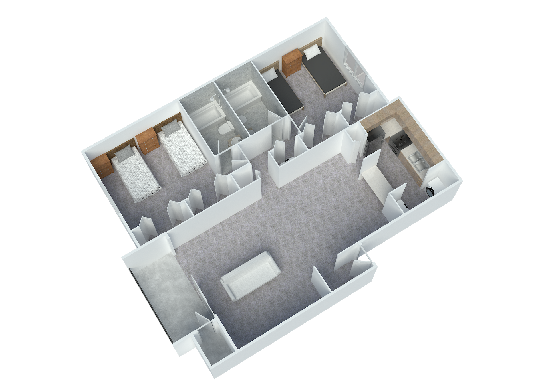 Floor Plan: 2 bedroom with 4 beds