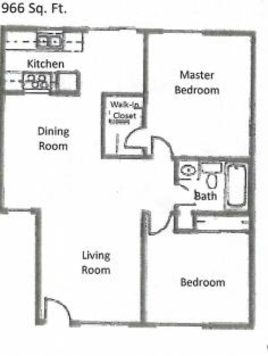 2 Beds | 1 Bath Floorplan