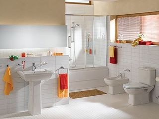 white bathroom designed with tiles from our tile shop