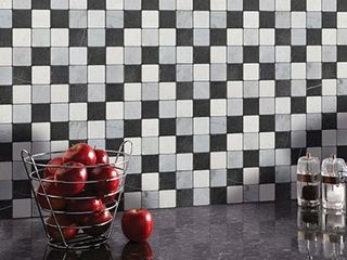 kitchen wall with checkered tiles