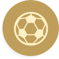 Un ballon de football dans un cercle doré sur fond blanc.