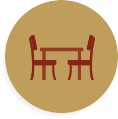Une icône d'une table et de chaises en cercle.