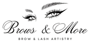 A logo for a beauty salon called Brows and More.