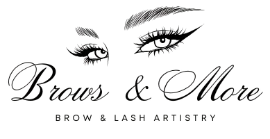 A logo for a beauty salon called Brows and More.