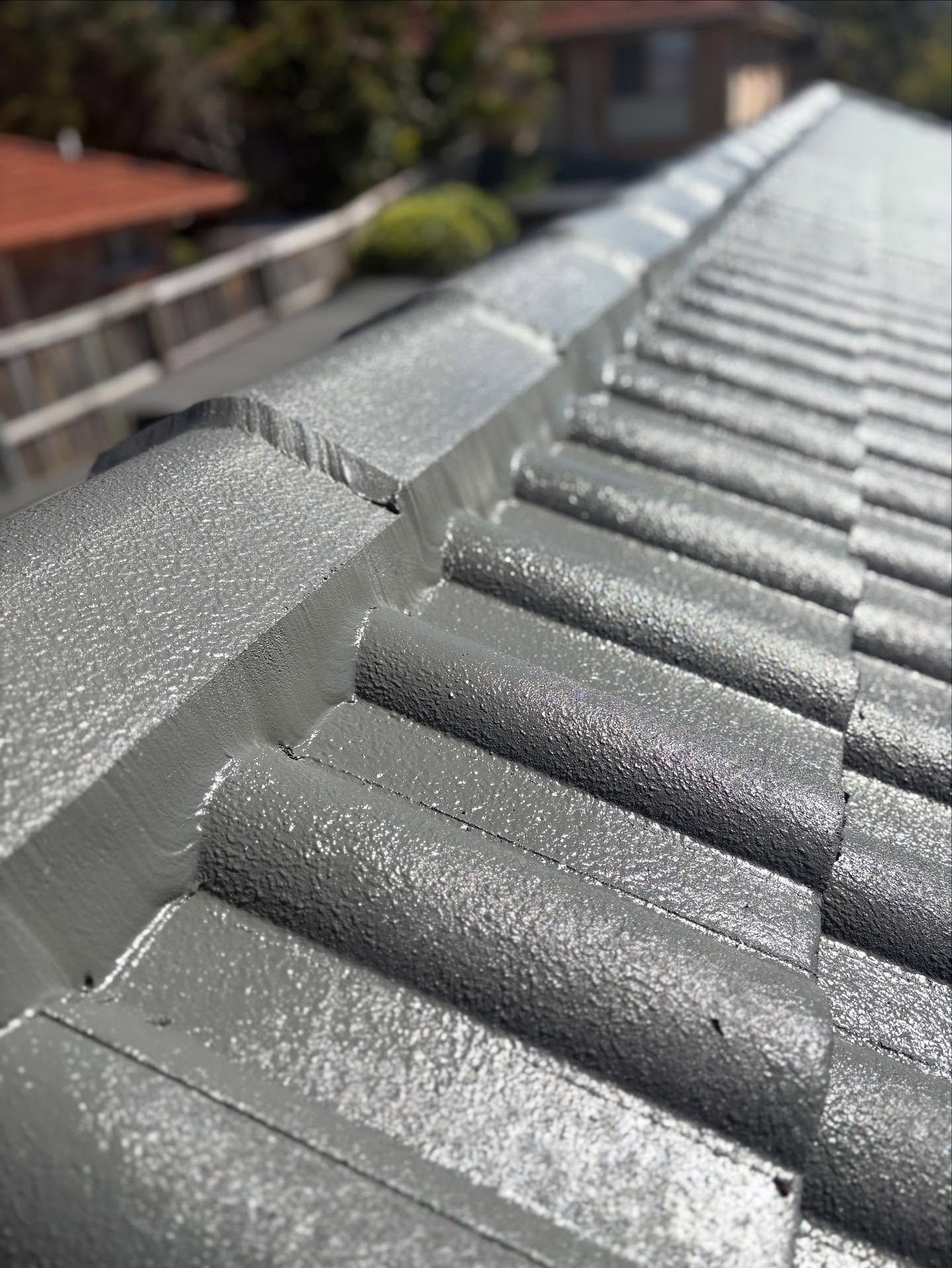 Close-Up of Gray Tiled Roof with Visible Texture, Painted for Protection — SEQ Roof Repaints In Bonogin, QLD