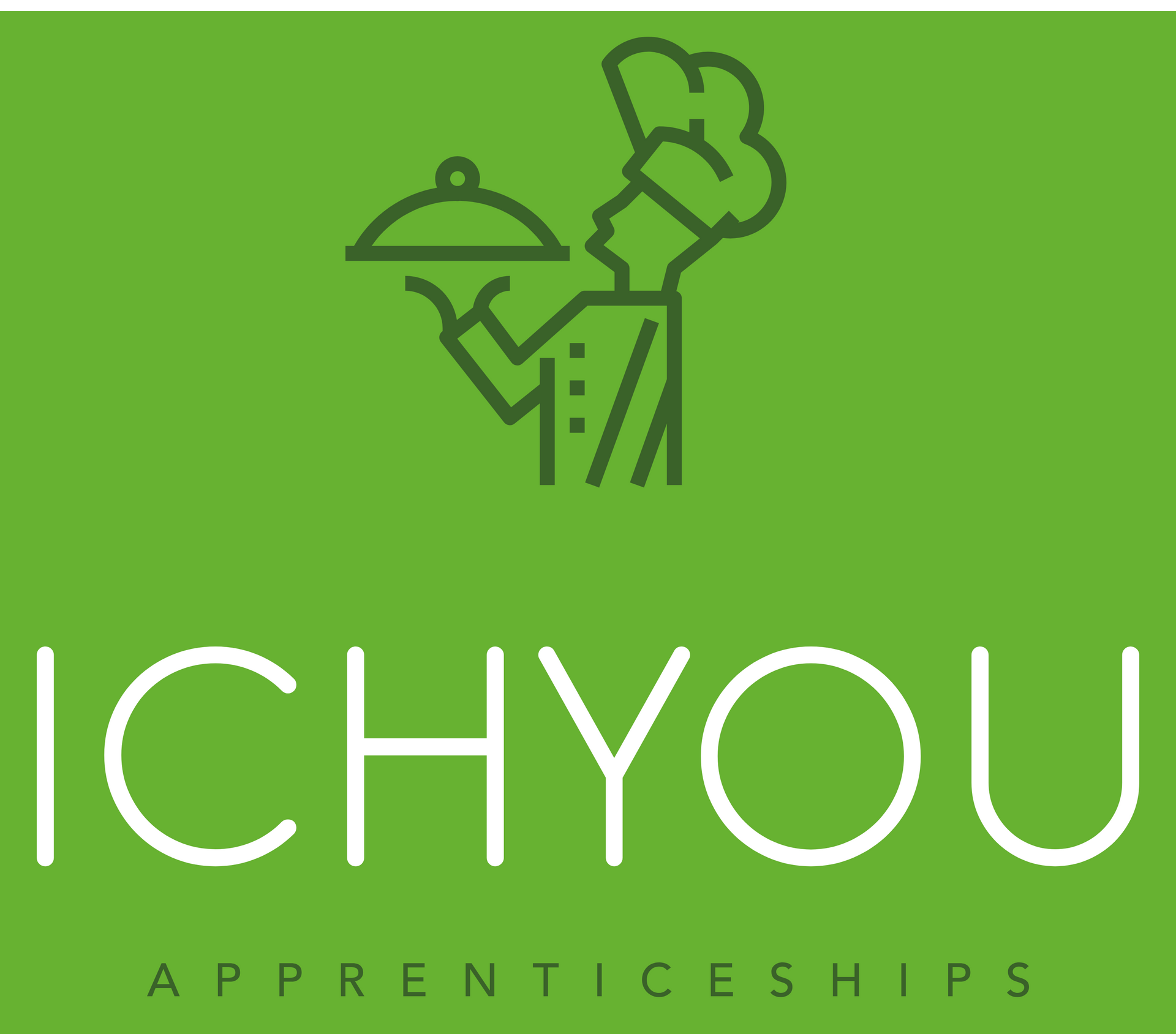 Green logo with chef icon and text 