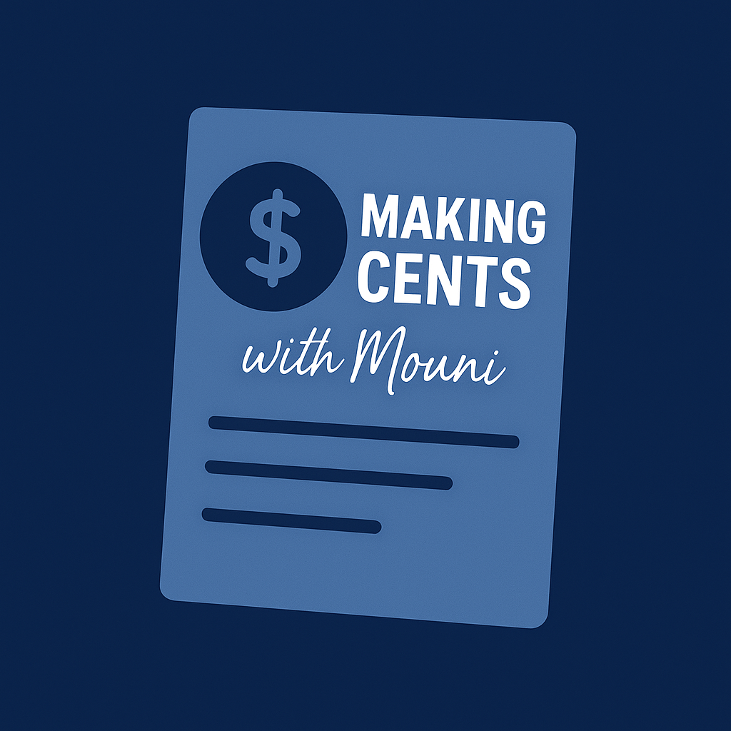 Podcast logo: Blue rectangle with a dollar sign,