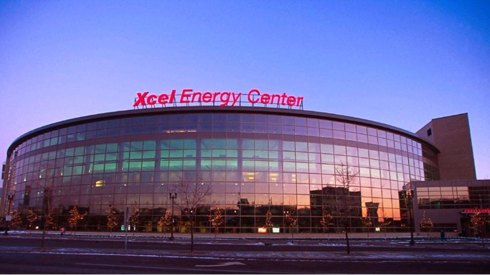 The xcel energy center is a large building with a lot of windows