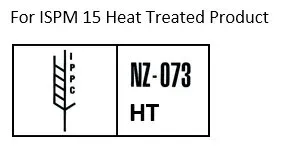 A black and white sign that says `` for ispm 15 heat treated product nz-073 ht ''.