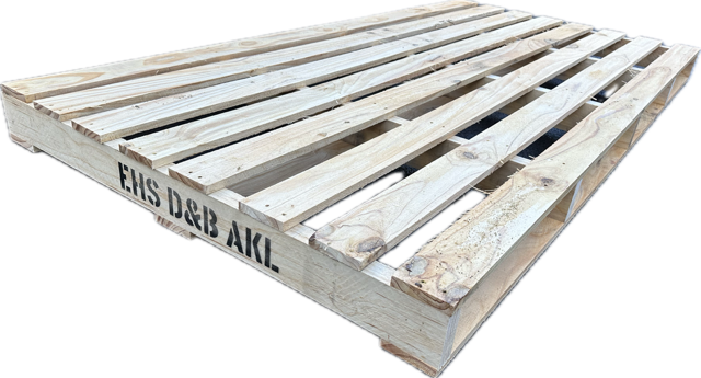 A wooden pallet with the words ens d & b akl written on it.