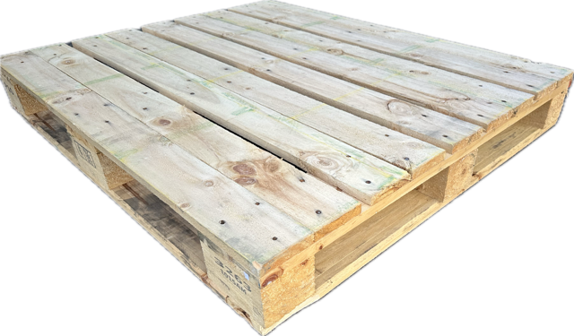 A wooden pallet is shown on a white background